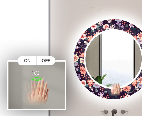 Runder dekorativer Spiegel mit LED-Beleuchtung für das Badezimmer - Elegant Flowers #5