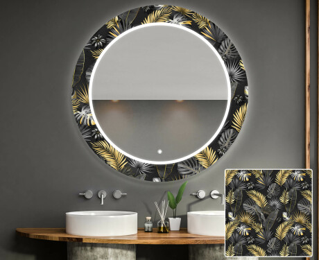 Runder dekorativer Spiegel mit LED-Beleuchtung für das Badezimmer - Goldy Palm #1