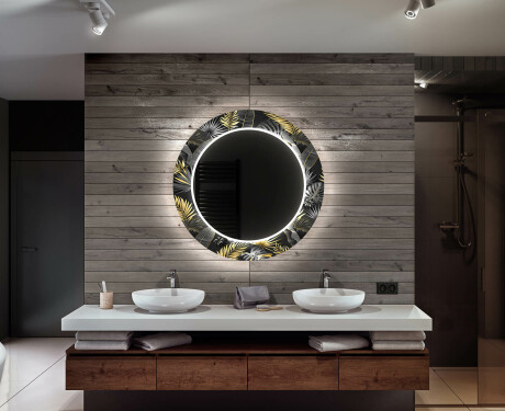 Runder dekorativer Spiegel mit LED-Beleuchtung für das Badezimmer - Goldy Palm #12