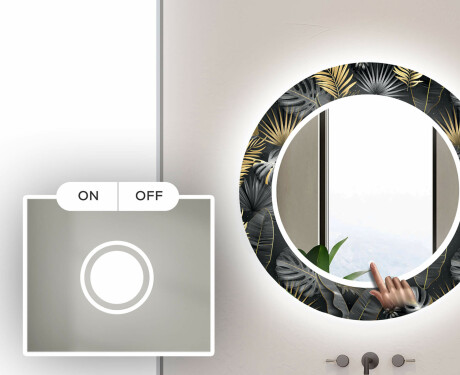 Runder dekorativer Spiegel mit LED-Beleuchtung für das Badezimmer - Goldy Palm #4