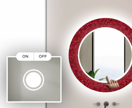 Runder dekorativer Spiegel mit LED-Beleuchtung für das Badezimmer - Red Mosaic #4