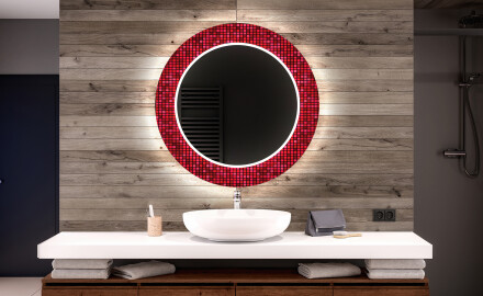 Runder dekorativer Spiegel mit LED-Beleuchtung für das Badezimmer - Red Mosaic