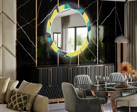 Runder dekorativer Spiegel mit LED-Beleuchtung für das Esszimmer - Abstract Geometric #2