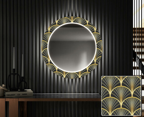 Runder dekorativer Spiegel mit LED-Beleuchtung für den Flur - Art Deco