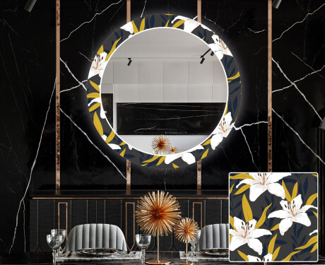 Runder dekorativer Spiegel mit LED-Beleuchtung für das Esszimmer - Bells Flowers