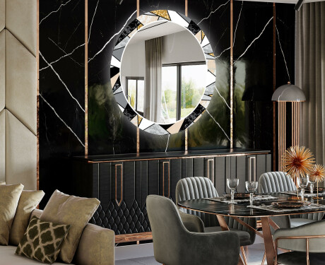 Runder dekorativer Spiegel mit LED-Beleuchtung für das Esszimmer - Marble Pattern #2
