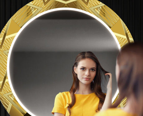 Runder dekorativer Spiegel mit LED-Beleuchtung für den Flur - Gold Triangles #12