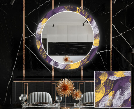 Runder dekorativer Spiegel mit LED-Beleuchtung für das Esszimmer - Round Stamp #1