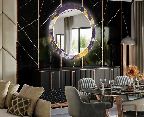 Runder dekorativer Spiegel mit LED-Beleuchtung für das Esszimmer - Round Stamp #2