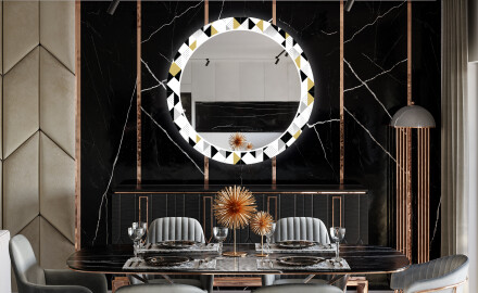 Runder dekorativer Spiegel mit LED-Beleuchtung für das Esszimmer - Geometric Patterns