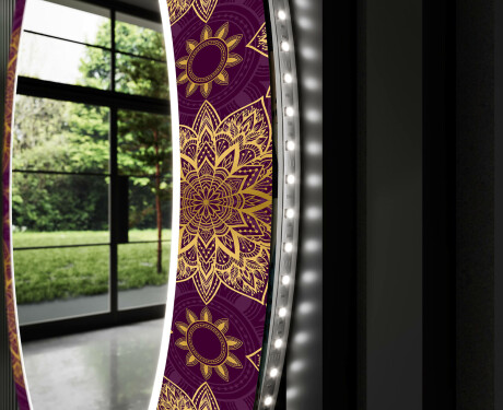 Runder dekorativer Spiegel mit LED-Beleuchtung für das Wohnzimmer - Gold Mandala #11