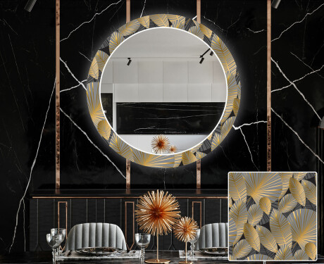 Runder dekorativer Spiegel mit LED-Beleuchtung für das Esszimmer - Golden Leaves