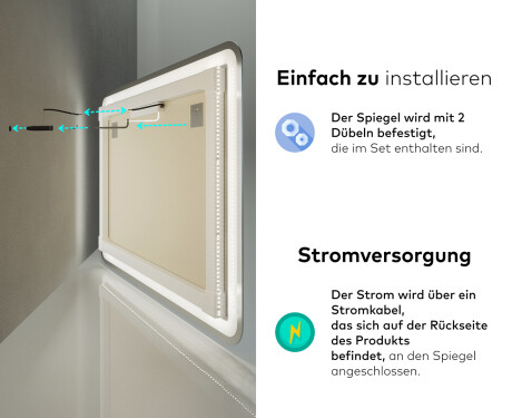 Abgerundeter Badspiegel mit LED Beleuchtung L146 #10