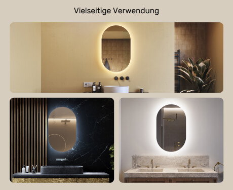 Badspiegel mit LED Beleuchtung 50x80cm mit kaltem LED-Licht 7000K, warmem Licht 3000K oder neutralem Licht 4500K #2