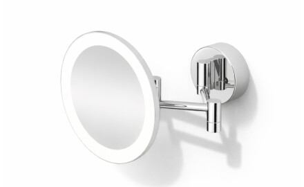 Kosmetikspiegel mit 3-facher Vergrößerung, rund, mit LED-Beleuchtung, stufenlose Einstellung der Lichtfarbe, schwenkbar, doppelter beweglicher Arm / Chrom