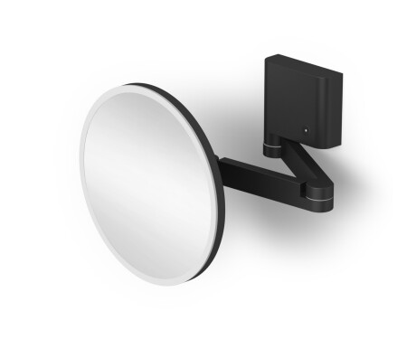 Kosmetikspiegel mit 5-facher Vergrößerung, rund, mit LED-Beleuchtung, stufenlose Einstellung der Lichtfarbe, schwenkbar, doppelter beweglicher Arm / mattschwarz