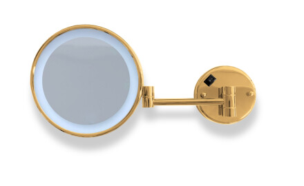 Kosmetikspiegel mit 3-facher Vergrößerung, rund, LED-Beleuchtung mit neutraler Lichtfarbe, schwenkbar, doppelter beweglicher Arm / Goldglanz