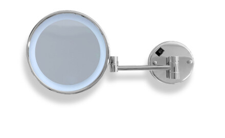 Kosmetikspiegel mit 3-facher Vergrößerung, rund, LED-Beleuchtung mit neutraler Lichtfarbe, schwenkbar, doppelter beweglicher Arm / Chrom