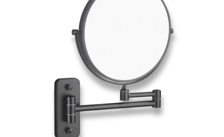 Kosmetikspiegel, gerade, 3-fache Vergrößerung, rund, schwenkbar, mit doppeltem beweglichem Arm / mattschwarz