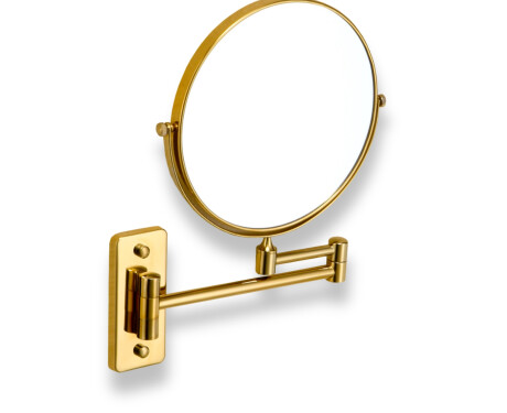 Kosmetikspiegel, gerade, 3-fache Vergrößerung, rund, schwenkbar, doppelter beweglicher Arm / goldglänzend