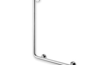 Stützhandlauf für Menschen mit Behinderungen, Ø 32, STANDARD, Typ L, 55 × 77, rechts / polierter Edelstahl