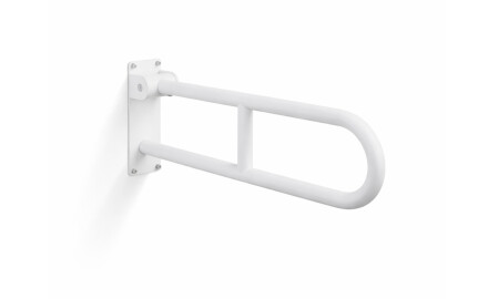 Stützhandlauf für Menschen mit Behinderungen, Ø 32, gebogen, schwenkbar, STANDARD – 60 cm / Edelstahl, mattweiß