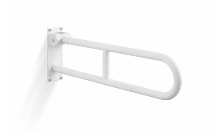 Stützhandlauf für Menschen mit Behinderungen, Ø 32, gebogen, schwenkbar, STANDARD – 70 cm / Edelstahl, mattweiß