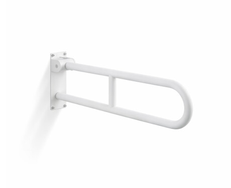 Stützhandlauf für Menschen mit Behinderungen, Ø 32, gebogen, schwenkbar, STANDARD – 70 cm / Edelstahl, mattweiß