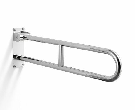 Stützhandlauf für Menschen mit Behinderungen, Ø 32, gebogen und schwenkbar, STANDARD – 80 cm / polierter Edelstahl