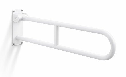 Stützhandlauf für Menschen mit Behinderungen, Ø 32, gebogen, klappbar, STANDARD – 80 cm / Edelstahl, mattweiß
