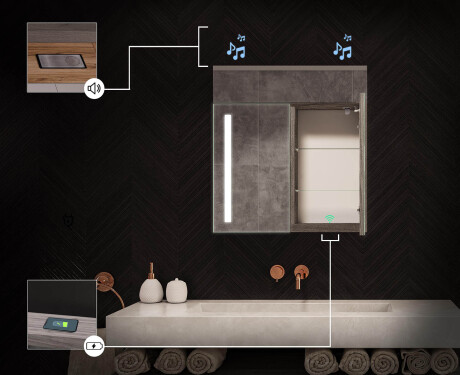 Badezimmerschrank mit LED-Spiegel L02 Emily 66,5 x 72 cm in der Farbe Oslo-Eiche #6