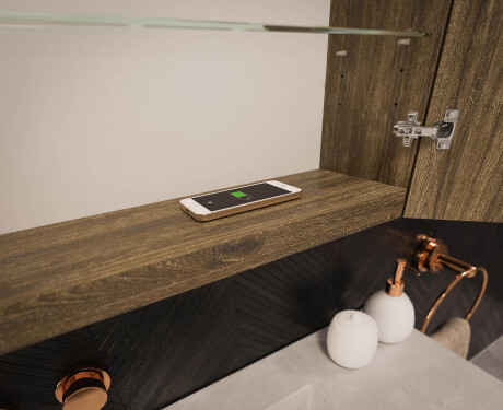 Hängender Badezimmerschrank mit LED-Spiegel L02 Emily 100 x 72 cm in der Farbe Uralte Eiche #12