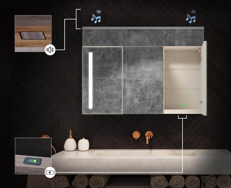 Hängender Badezimmerschrank mit LED-Spiegel L02 Emily 100 x 72 cm in der Farbe Uralte Eiche #6