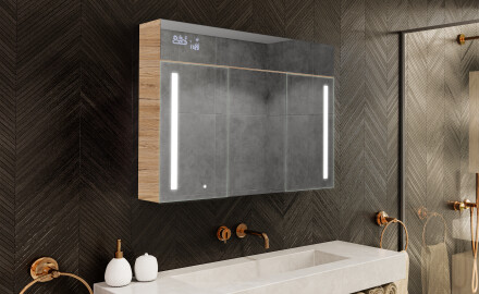 Hängender Badezimmerschrank mit LED-Spiegel L02 Emily 100 x 72 cm in der Farbe San Marino