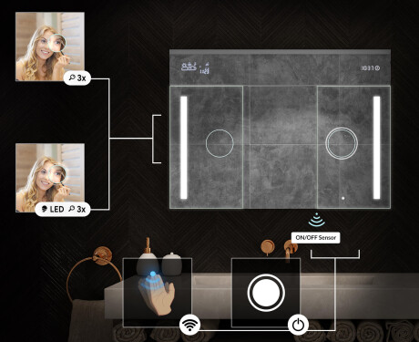 Hängender Badezimmerschrank mit LED-Spiegel L02 Emily 100 x 72 cm in der Farbe Oslo-Eiche #5